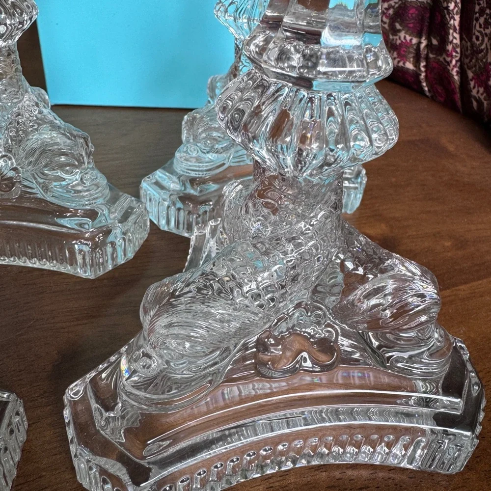 Vintage 2 pairs (4) Tiffany & Co Crystal Dolphin Fish Candlesticks Holder - Picture 3 of 7